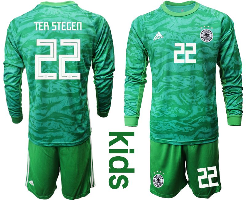 Youth 2019-2020 Season National Team Germany green goalkeeper long sleeve #22 Soccer Jersey